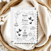 Schwarz-Weiß Retro Doodle Art Hochzeit Save The Date