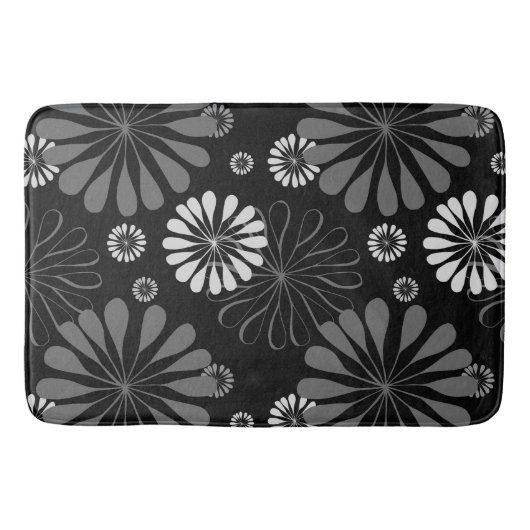 Schwarz-Weiß-Retro-Floral Badematte (Vorderseite)