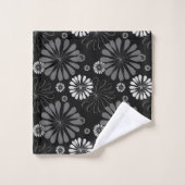 Schwarz-Weiß-Retro-Floral Badhandtuch Set (Waschlappen)