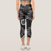 Schwarz-Weiß-Retro-Floral Capri Leggings (Rückseite)