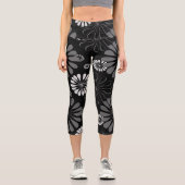 Schwarz-Weiß-Retro-Floral Capri Leggings (Vorderseite)