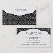 Schwarz-Weiß-Retro-Floral Dottern Muster Visitenkarte (Vorne/Hinten)