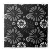 Schwarz-Weiß-Retro-Floral Fliese (Vorderseite)