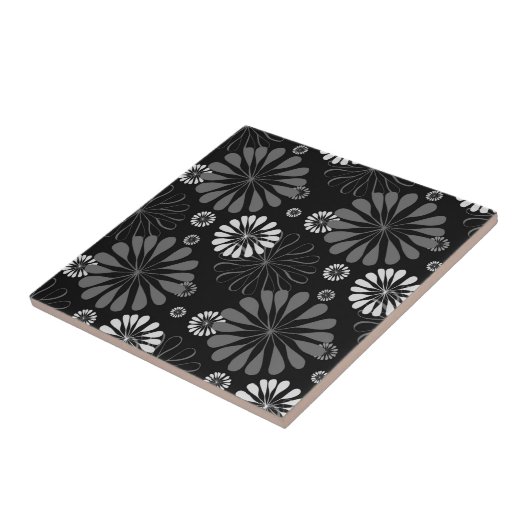 Schwarz-Weiß-Retro-Floral Fliese (Seite)