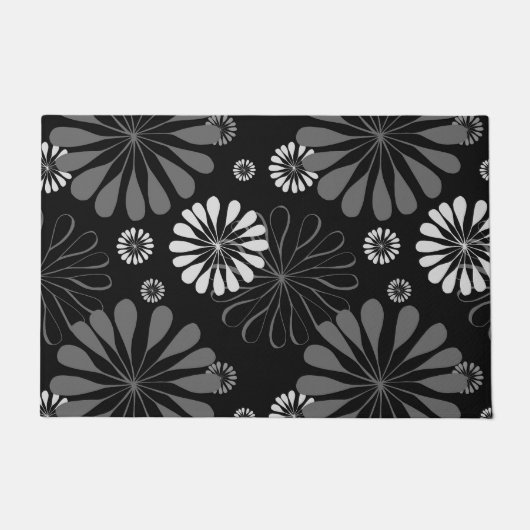Schwarz-Weiß-Retro-Floral Fußmatte (Vorderseite)