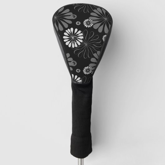 Schwarz-Weiß-Retro-Floral Golf Headcover (Vorderseite)