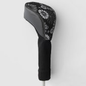 Schwarz-Weiß-Retro-Floral Golf Headcover (angewinkelt)