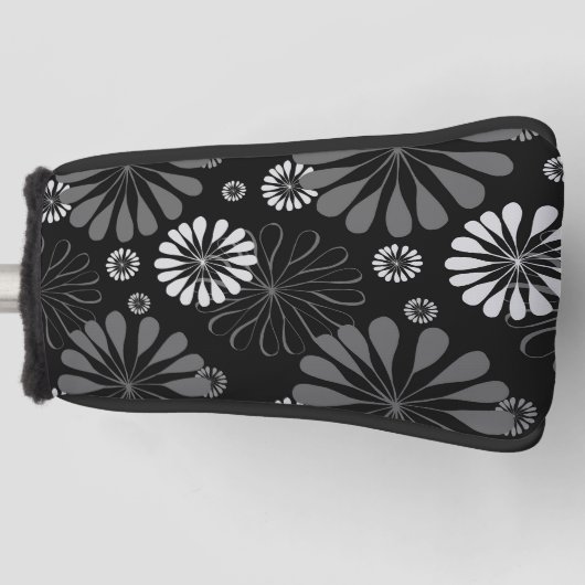 Schwarz-Weiß-Retro-Floral Golf Headcover (Vorderseite)