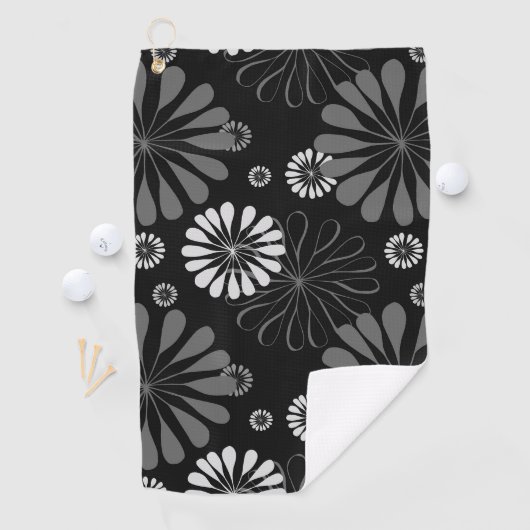 Schwarz-Weiß-Retro-Floral Golfhandtuch (Insitu)