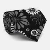 Schwarz-Weiß-Retro-Floral Krawatte (Gerollt)