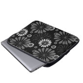Schwarz-Weiß-Retro-Floral Laptopschutzhülle (Vorne Knopf)