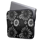 Schwarz-Weiß-Retro-Floral Laptopschutzhülle (Vorderseite Links)
