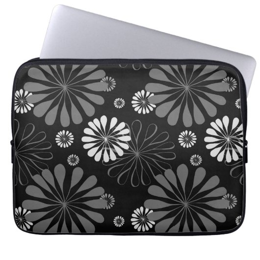 Schwarz-Weiß-Retro-Floral Laptopschutzhülle (Vorderseite)
