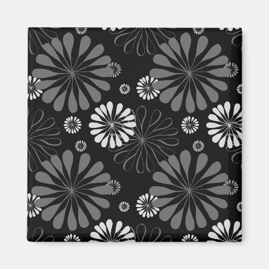 Schwarz-Weiß-Retro-Floral Magnet (Vorne)