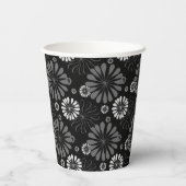 Schwarz-Weiß-Retro-Floral Pappbecher (Rückseite)