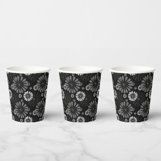 Schwarz-Weiß-Retro-Floral Pappbecher