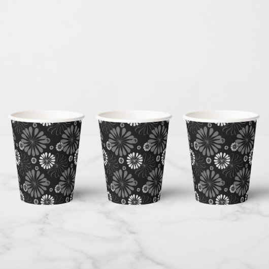 Schwarz-Weiß-Retro-Floral Pappbecher (Multi)