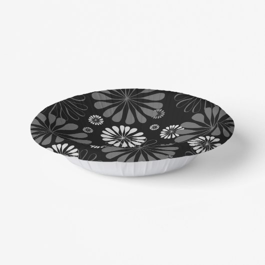 Schwarz-Weiß-Retro-Floral Pappteller (Gewinkelt)