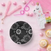 Schwarz-Weiß-Retro-Floral Pappteller (Party)