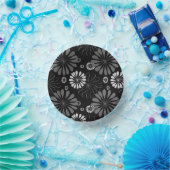 Schwarz-Weiß-Retro-Floral Pappteller (Party)