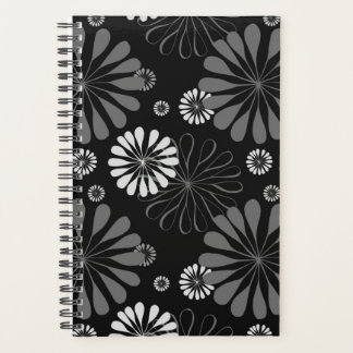 Schwarz-Weiß-Retro-Floral Planer