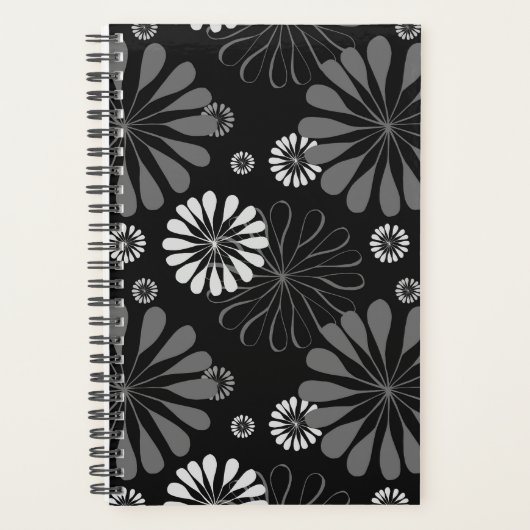 Schwarz-Weiß-Retro-Floral Planer (Vorderseite)