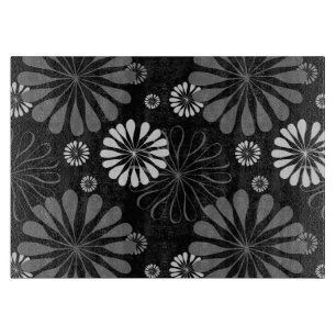 Schwarz-weiß-retro floral schneidebrett