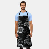 Schwarz-Weiß-Retro-Floral Schürze (Getragen)