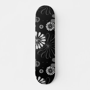 Schwarz-Weiß-Retro-Floral Skateboard