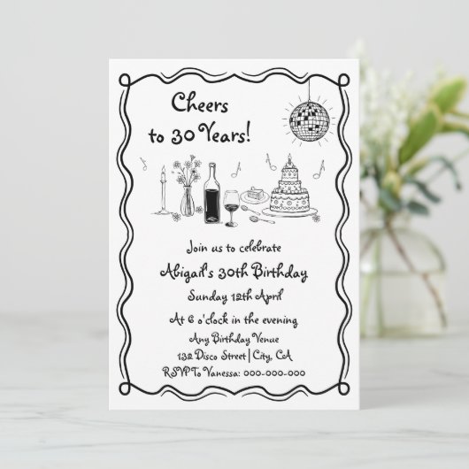 Schwarz-Weiß-Retro-Geburtstag Einladung (Stehend Vorderseite)