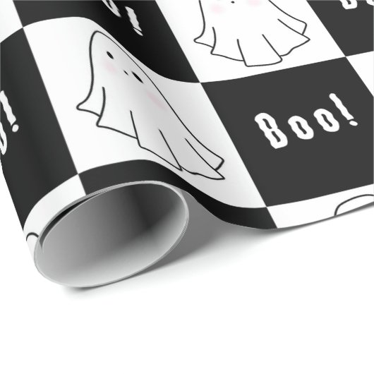 Schwarz-Weiß-Retro-Ghost-Packpapier Geschenkpapier (Rolleneckpunkt)