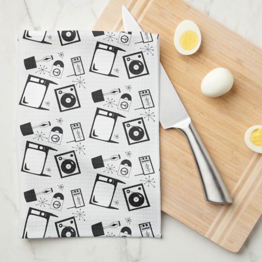 Schwarz-Weiß-Retro-Haushaltsdesigns Geschirrtuch (Viertel Falte)