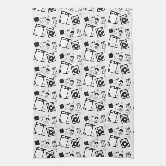 Schwarz-Weiß-Retro-Haushaltsdesigns Geschirrtuch (Vertikal)