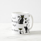 Schwarz-Weiß-Retro-Katzenmuster mit Typografie Kaffeetasse (VorderseiteRechts)