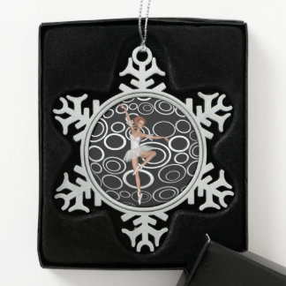 Schwarz-Weiß Retro-Kreise Ballerina Tanzend Schneeflocken Zinn-Ornament