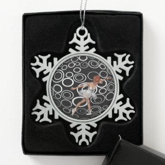 Schwarz-Weiß Retro-Kreise Hübsche Ballerina Tanz Schneeflocken Zinn-Ornament