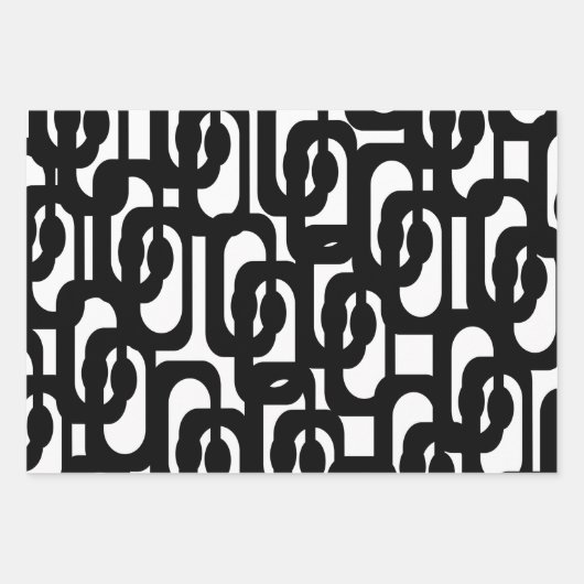 Schwarz-Weiß-Retro-Mod-Muster Geschenkpapier Set (Vorderseite)