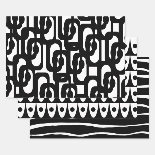 Schwarz-Weiß-Retro-Mod-Muster Geschenkpapier Set (Set)