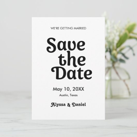 Schwarz-Weiß-Retro Modernes, maßgeschneidertes Fot Einladung (Stehend Vorderseite)