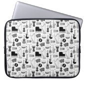 Schwarz-Weiß-Retro-Muster für Musikinstrumente Laptopschutzhülle (Vorderseite)