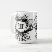 Schwarz-Weiß-Retro-Muster, Monogramm W Kaffeetasse (Vorderseite Links)