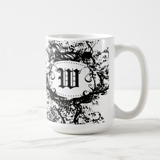 Schwarz-Weiß-Retro-Muster, Monogramm W Kaffeetasse (Rechts)