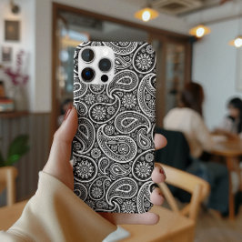 Schwarz-Weiß-Retro-Paisley-Muster Case-Mate iPhone Hülle