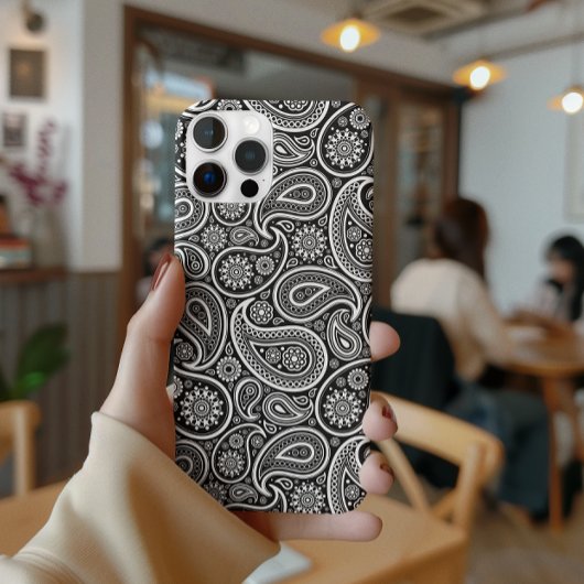 Schwarz-Weiß-Retro-Paisley-Muster Case-Mate iPhone Hülle