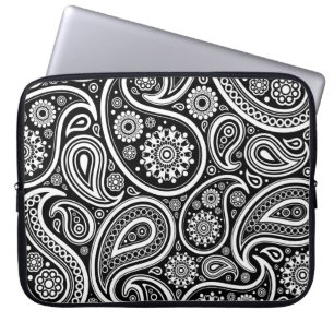 Schwarz-Weiß-Retro-Paisley-Muster Laptopschutzhülle