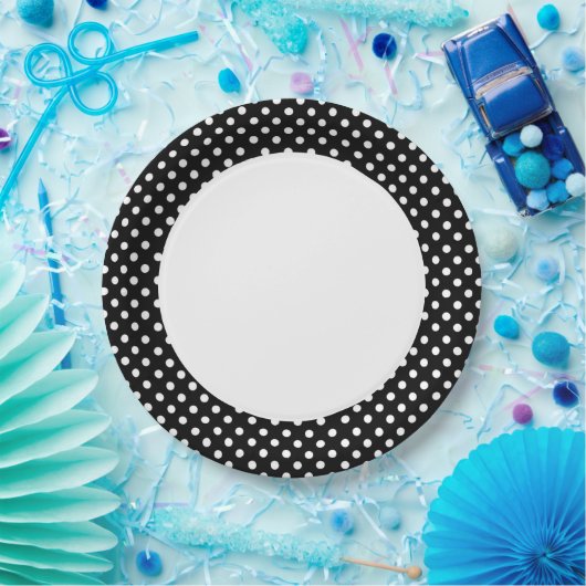 Schwarz-Weiß-Retro-Polka-Punkte Pappteller (Party)