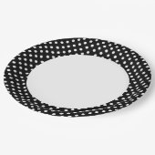 Schwarz-Weiß-Retro-Polka-Punkte Pappteller (Schrägansicht)