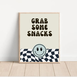 Schwarz-Weiß Retro schnappen sich ein paar Snacks  Poster