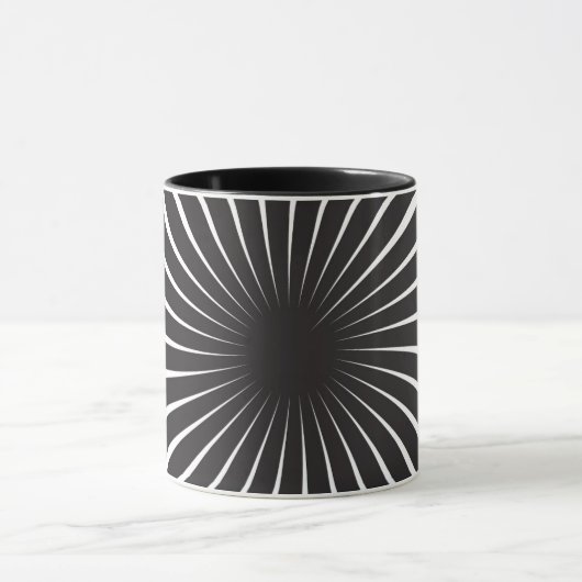 Schwarz & Weiß Retro Spiral Sunburst Tasse (Zentrum)