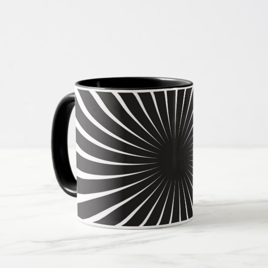 Schwarz & Weiß Retro Spiral Sunburst Tasse (Vorderseite Links)